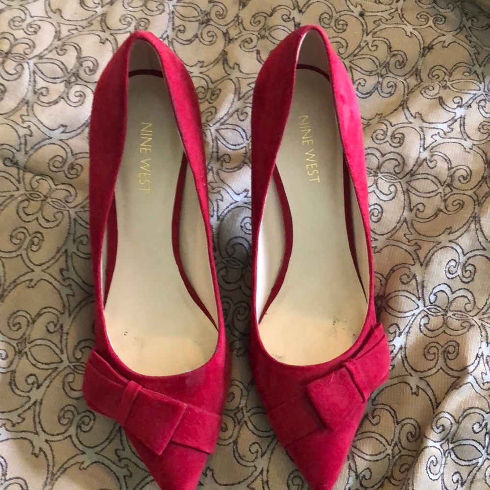 Nine West Red Suede pointed toe heels